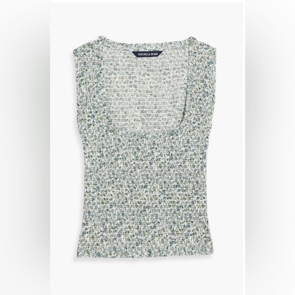 Veronica Beard Averie Smocked Tank Top Blue Floral Size Small